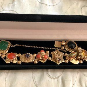 14K Yellow Gold Slide Link Gem Stone Bracelet
